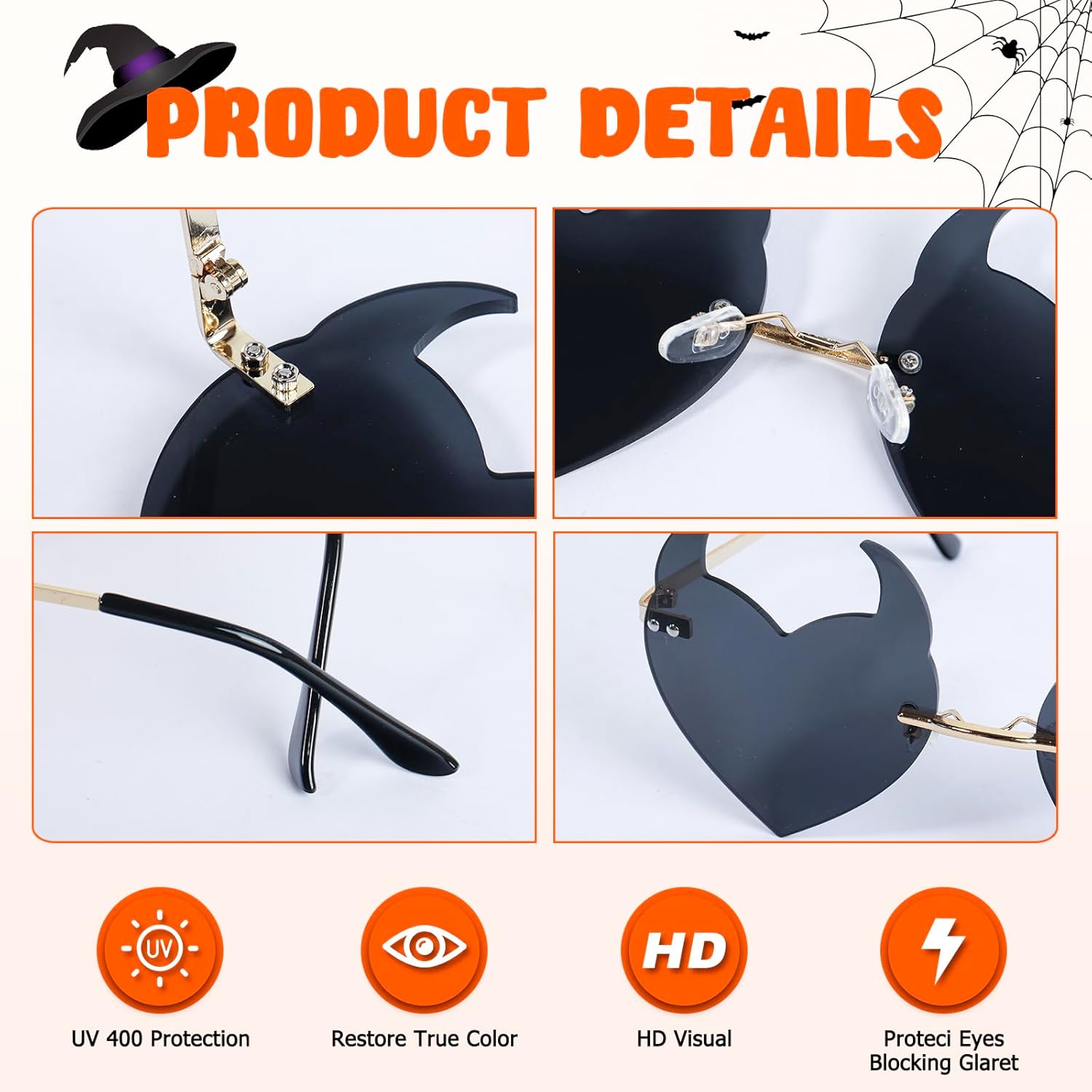 Devil Ear Heart Shape Sunglasses Rimless Goth Glasses for Women Men Christmas Party Cosplay Glasses Trendy Eyewear - Image 5