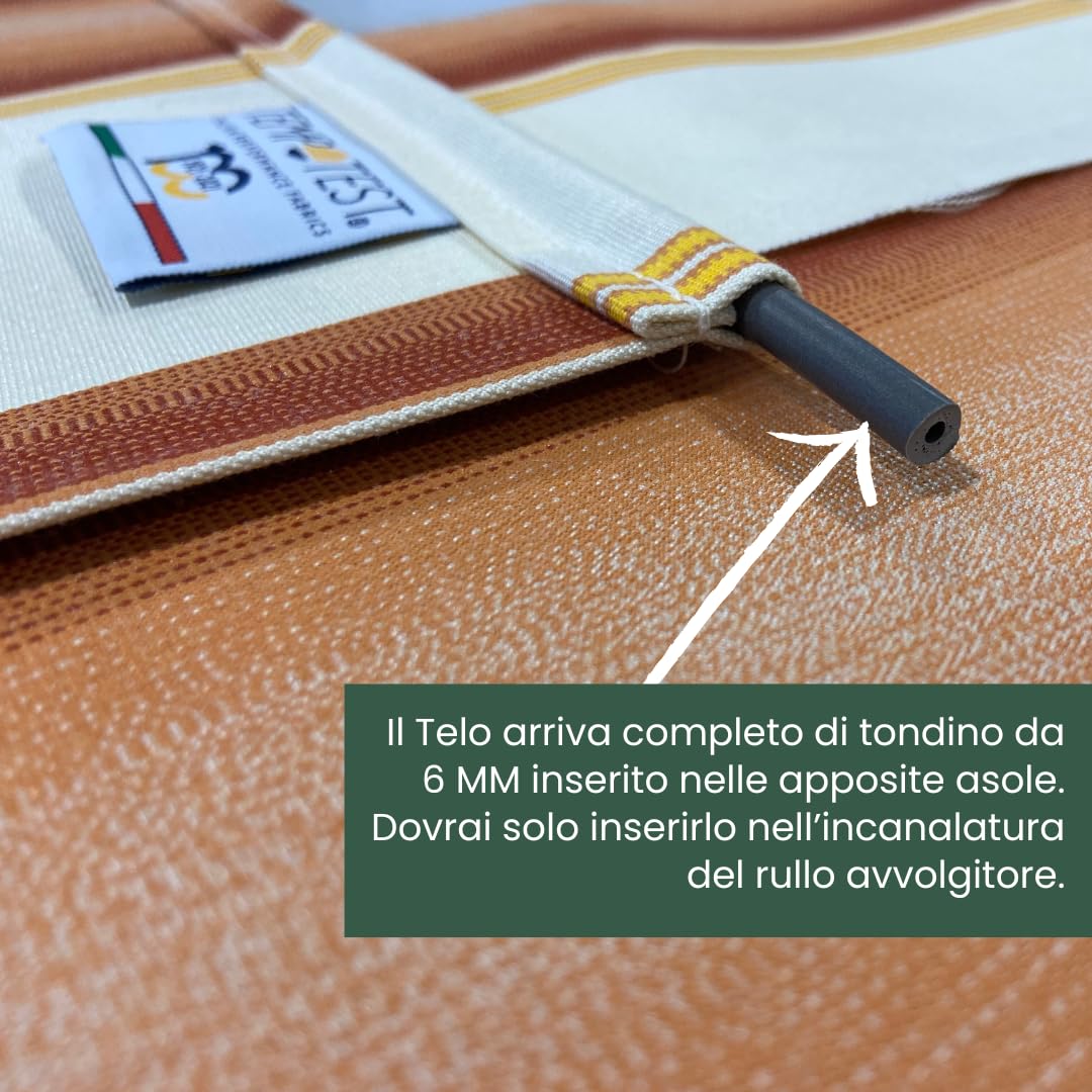 TENDAGGIMANIA Telo Ombreggiante Tenda da Sole Esterno Tempotest Para' Made in Italy - Con tondini Bordi e Volant - Su Misura (Larghezza DA 351 A 470 CM)