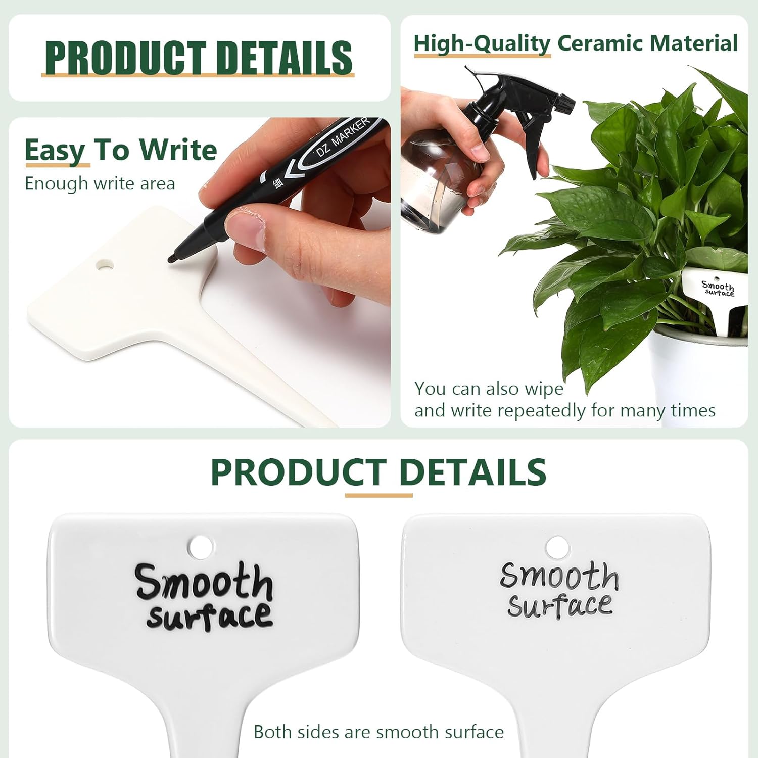 DoubleFill 20 Pcs Ceramic Plant Labels 3.9 x 2.4 Inch Plant T Type Tags Waterproof Nursery Garden Marker Signs with Marker Pen for Outdoor Garden Flower Herb Pot