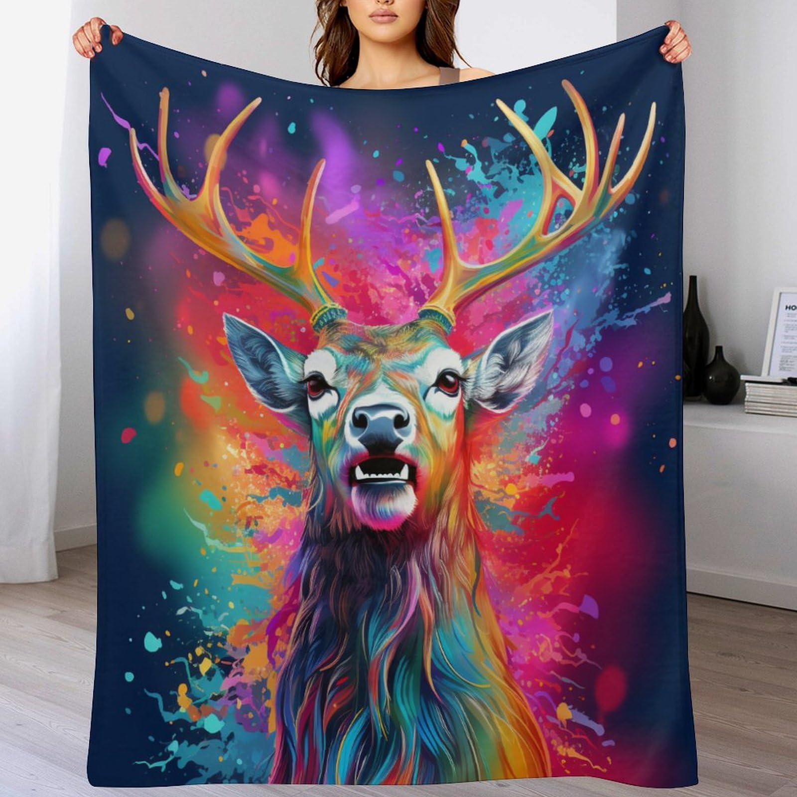 Couverture plaid en flannel cerf 140x180cm chaude pour lit et canapé