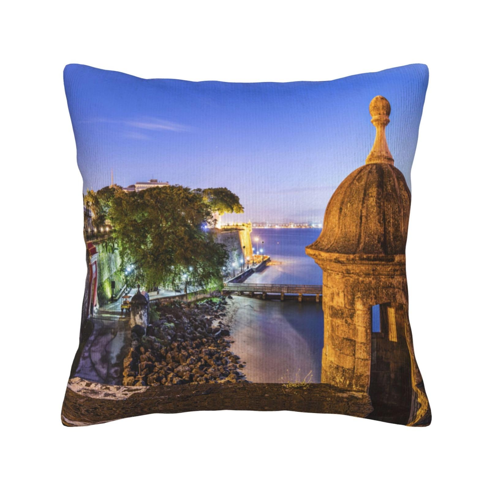 Housses de coussin en velours côtelé imprimé Porto Rico carrées