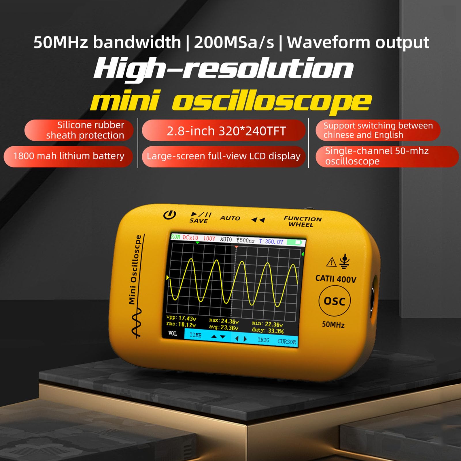 Oscilloscopio integrato e generatore di forme d'onda arbitrarie 400V Proteggono il debug del circuito per i progetti piccoli con il generatore di funzioni