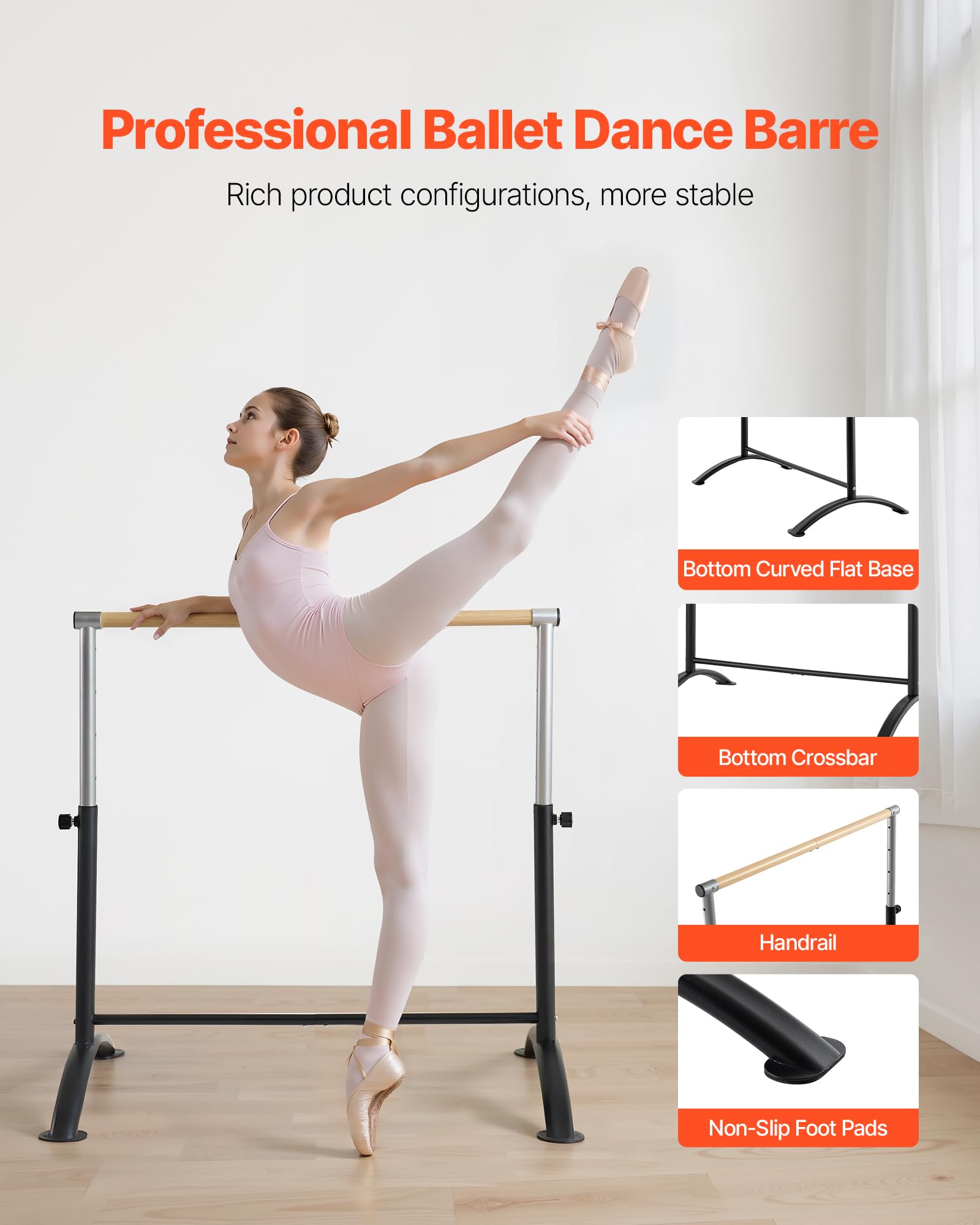VEVOR Barra de Ballet Portátil Independiente, Altura Ajustable, Antitambaleo, Equipo de Estudio de Gimnasio