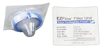 Foxx Life Sciences 378-3415-OEM Hydrophilic PVDF EZFlow Syringe Filter, Sterile, 33 mm Diameter, .45 m Pore Size Pack of 100