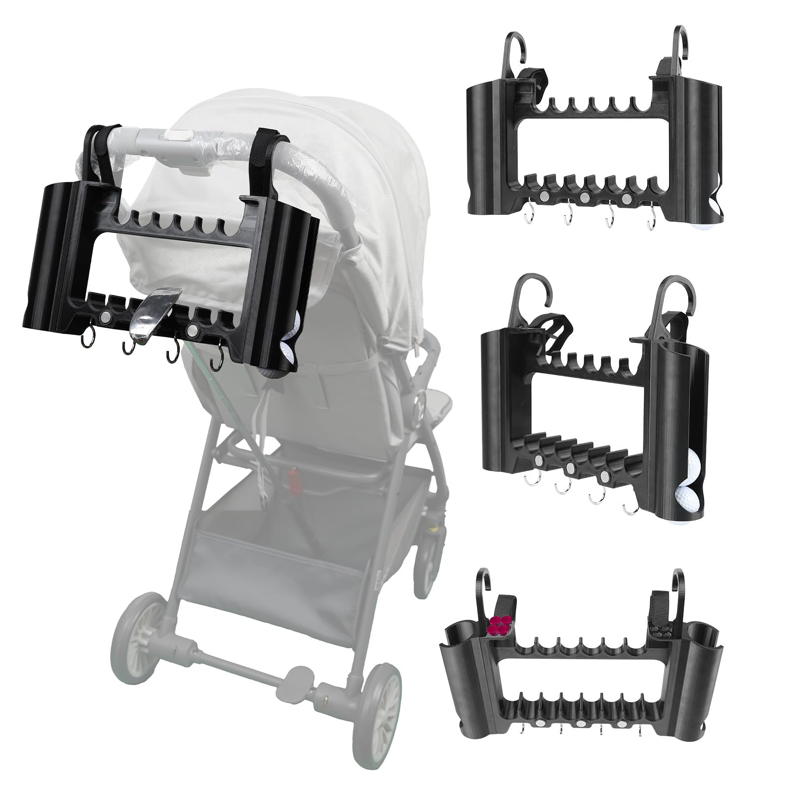 Golf-Kinderwagen-Aufsatz – Golfschlägerhalter für Kinderwagen, inkl. Golfballhalter, Tee-Halter, Gurten, Haken und Magneten – perfektes Golfgeschenk, fördert frühe Golffähigkeiten, einfache Montage