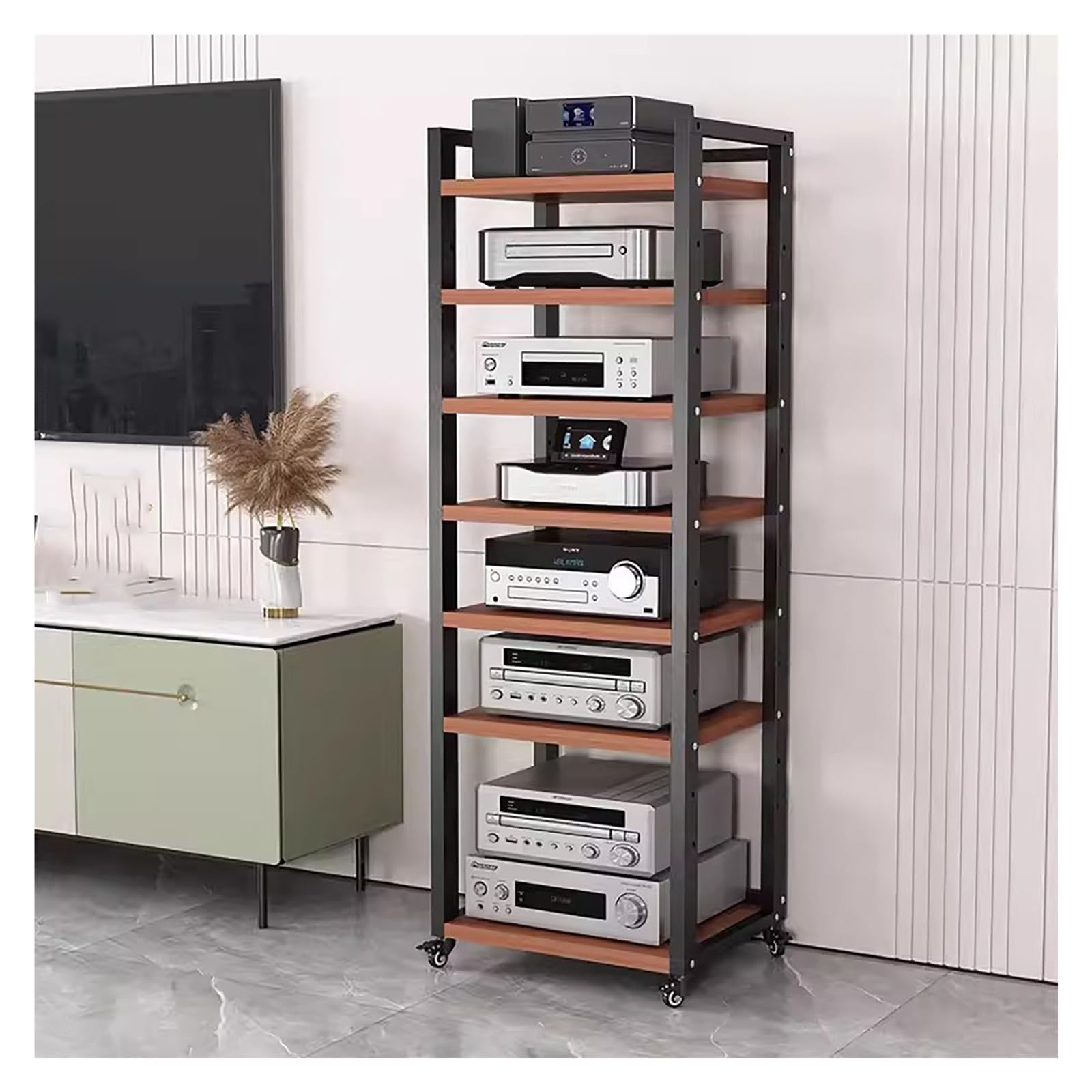 HDYZJQ 5 6 7 8 Tier Av Media Stand Storage Shelf Rack - Stereo Cabinets with Shelf 20 Inch - Record Player Console Table Stand for Home Theatre (Color : Brown, Size : 7 Tier-Wide 50cm/20in)