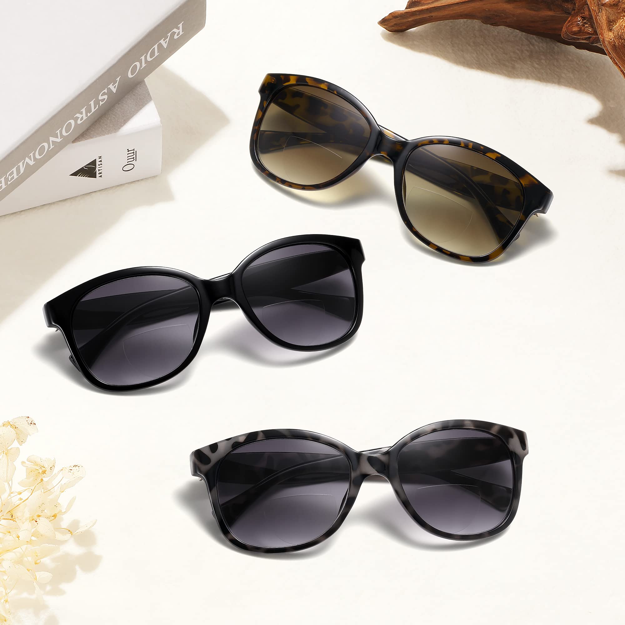 Adison Avenue Gafas De Sol Redondas Bifocales De Lectura Para Ujeres Y Hobres, Bisagra De