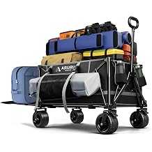 Festival Trolley on Big Wheels 220L, Heavy Duty Folding Wagon Cart with Tailgate Cup Holders Side Pockets Collapsible Foldable Trolly for Outdoor Beach Garden Picnic Shopping