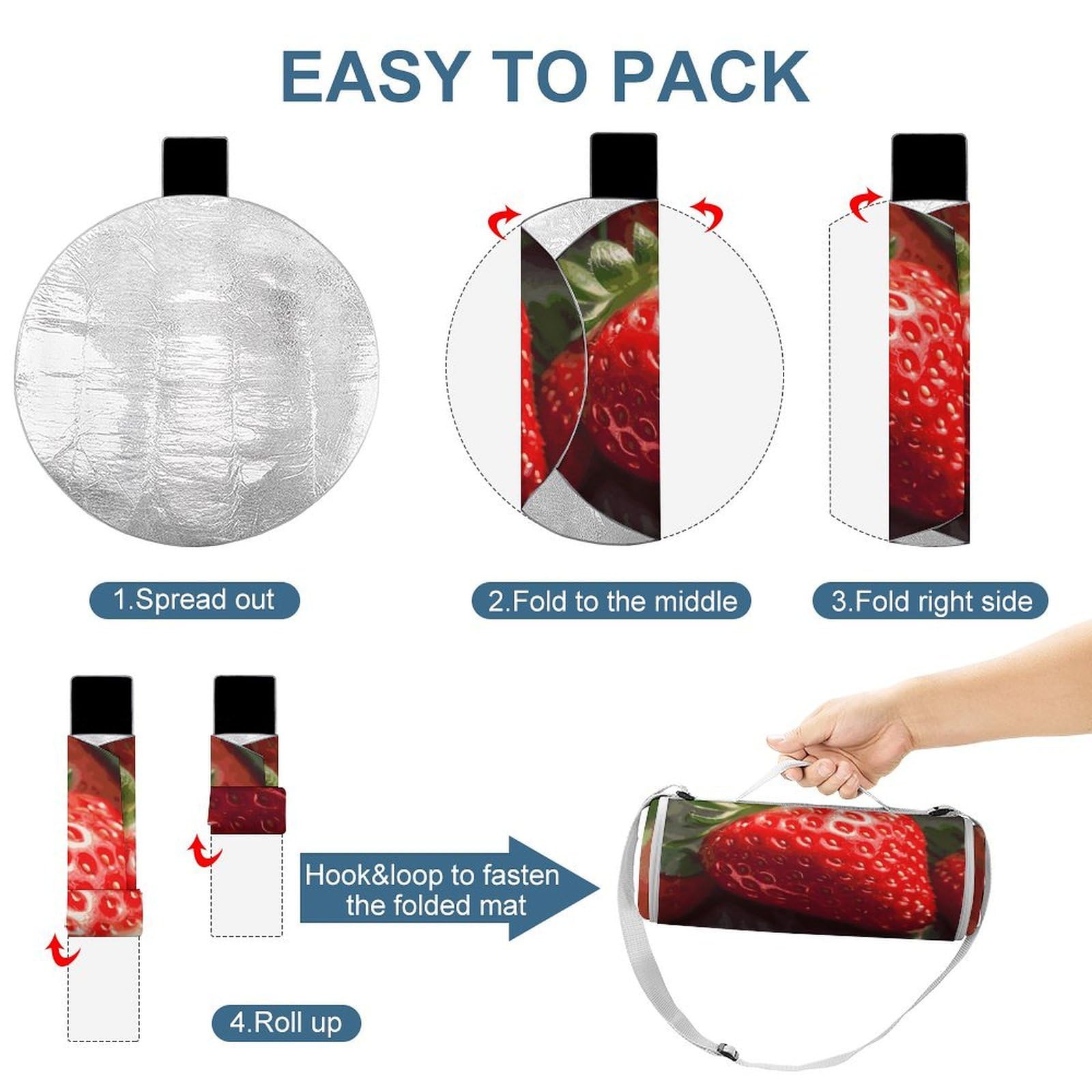 Strawberry2 koce piknikowe, okrągłe, składane, lekkie, plażowe, wodoodporny, na zewnątrz, na wiosnę, lato, kemping, do parku, trawy podróżnej