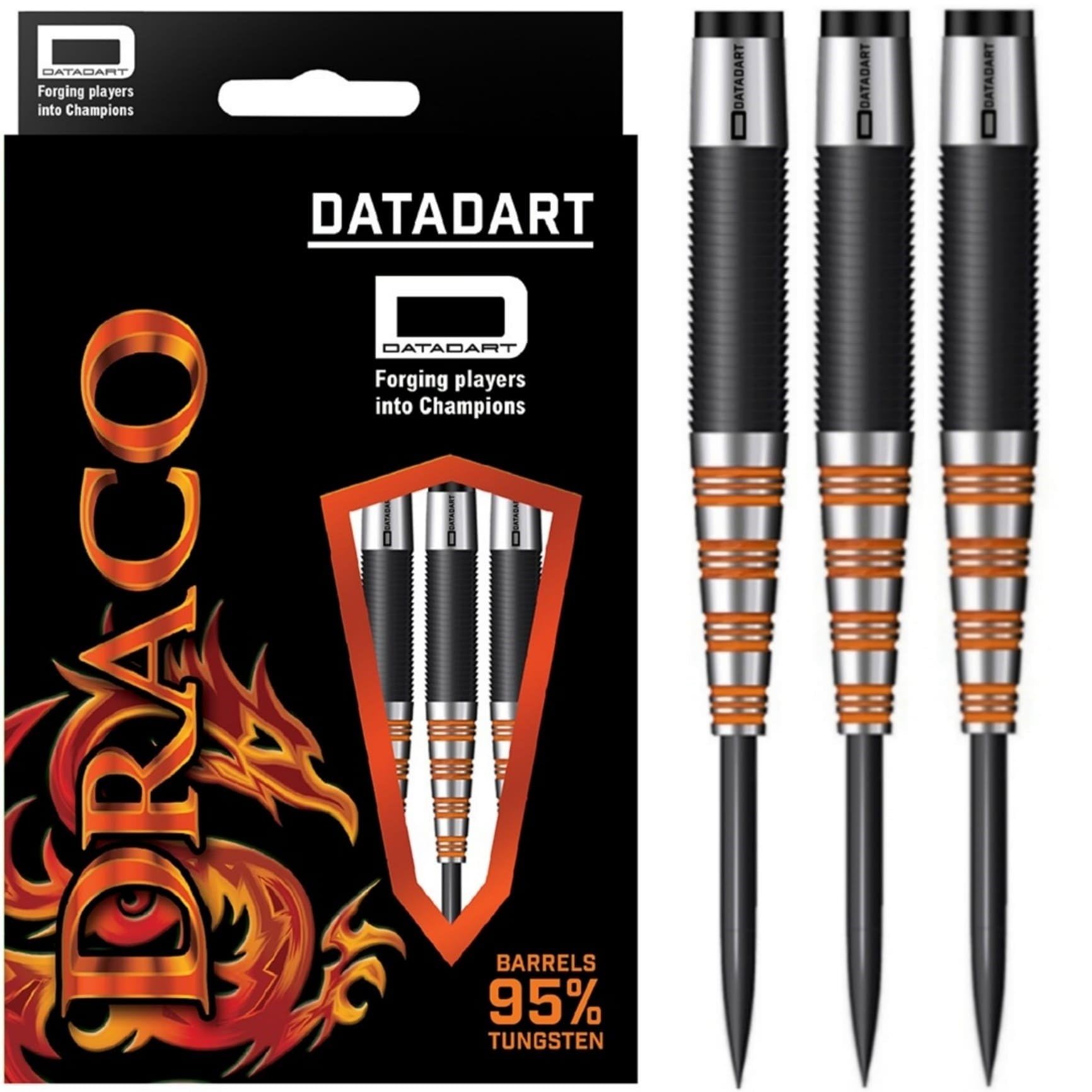Datadart Draco 95% Black PVD Orange Steel Tip Darts 25 g