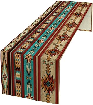 Aztec Table Runner,Vintage Southwest Ethnic Geometric Triditional Table Runner for Kitchen Farmhouse Wedding Party Holiday Dinner Home, 13"x36"