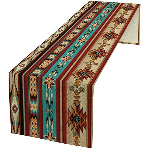 Aztec Table Runner,Vintage Southwest Ethnic Geometric Triditional Table Runner for Kitchen Farmhouse Wedding Party Holiday Dinner Home, 13"x36"