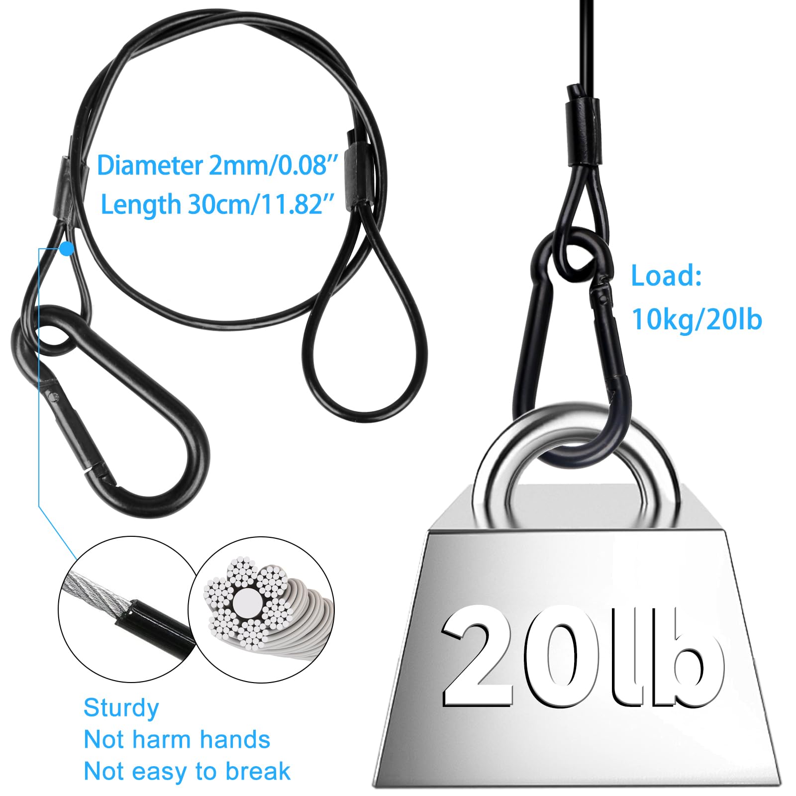 Cable De Seguridad Para Luces De Escenario - 500 Cm De Largo, 3 Mm De Diámetro, Con Ganchos - Para Fijar Focos, Travesaños Y Accesorios
