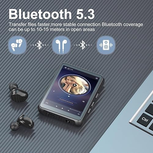 Miniatura 3 de Reproductor de MP3 de 64 GB Bluetooth 5.3 Pantalla táctil Reproductor de música Reproductor de mp4 portátil con altavoces de alta fidelidad Calidad