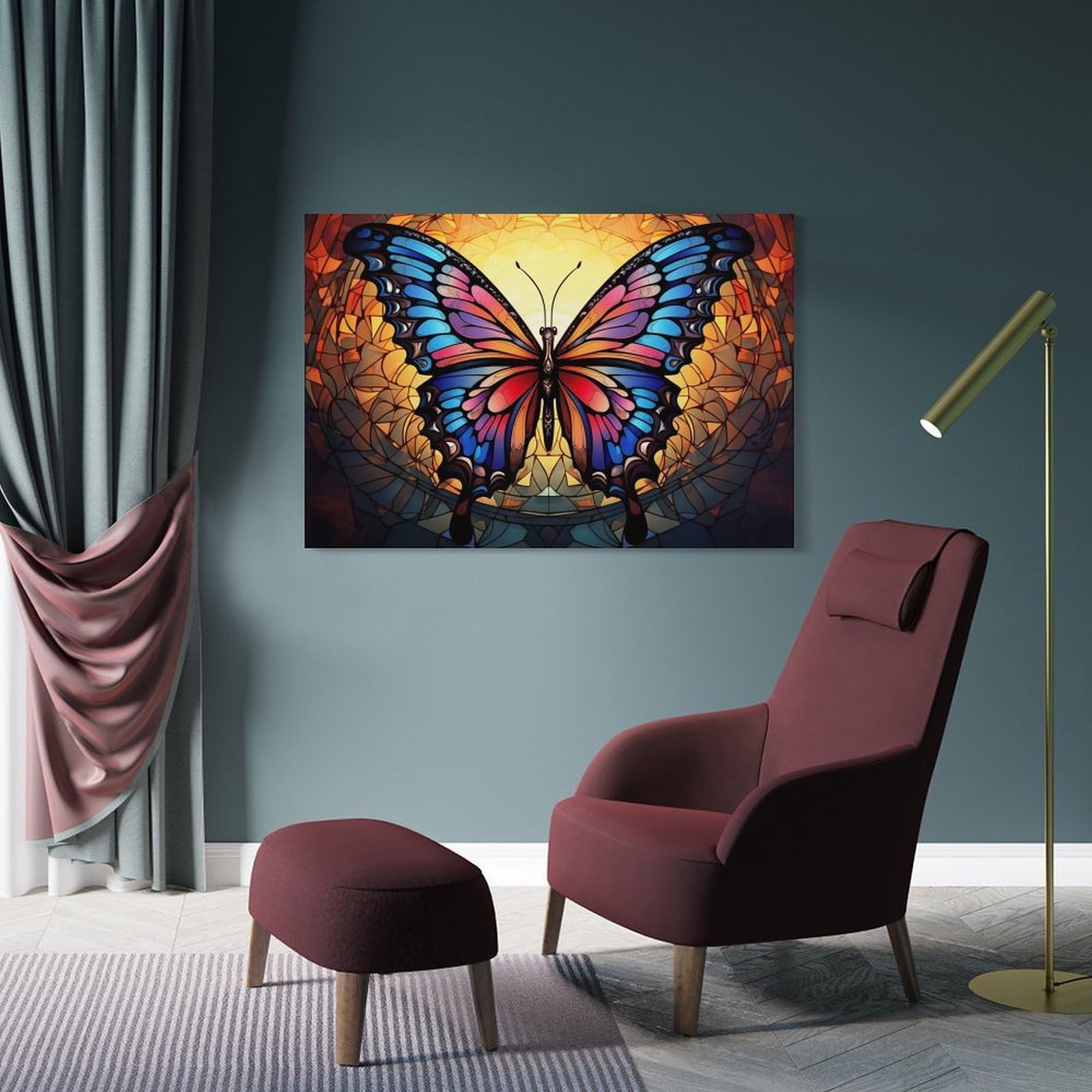 Junmoney Frame-Style-2-1 Canvas Art Print Butterfly Stained Glass(2), 20X30inch(50X75cm), For Contemporary Homes, Apartments Or Offices, Decorative Canvas Decor For Home Updates