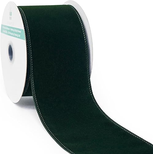 CT CRAFT LLC Cinta de terciopelo liso con alambre para decoración del hogar de Navidad, envoltura de regalos, manualidades de bricolaje, 2.5