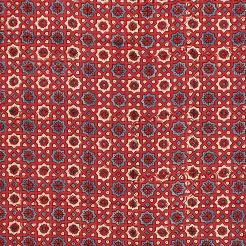 Image of Ethnics of Kutch Womenss Ajrakh Modal Silk Natural Dye Hand Block Print Saree with Blouse Piece - 5.5 Mtr Length