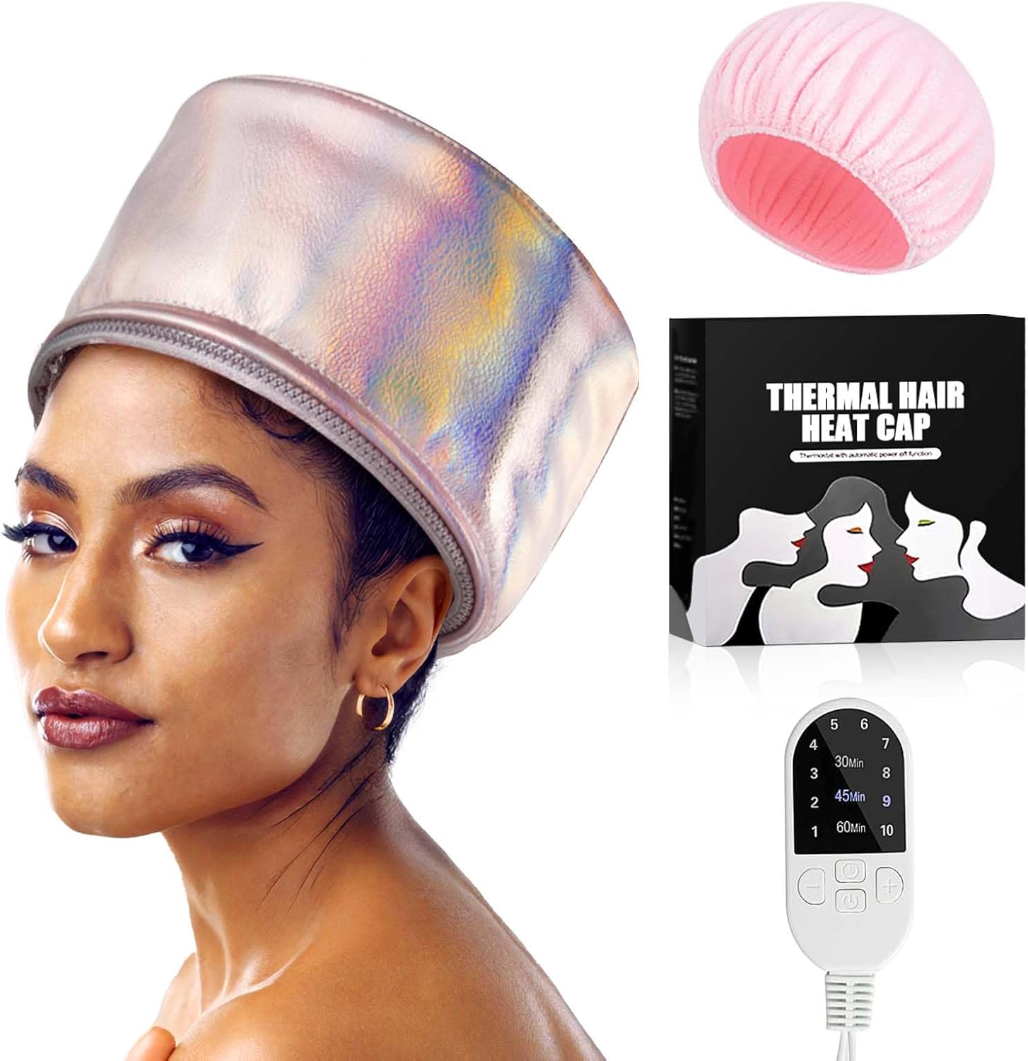 Electric Hair Care Cap for Deep Care,Women Heating Thermal Heat Cap,Hooded Bonnet Head Band for Drying Styling Curling Deep Conditioning,3-Level Heats Up,Personal Hair Care Use at Home (Pink)