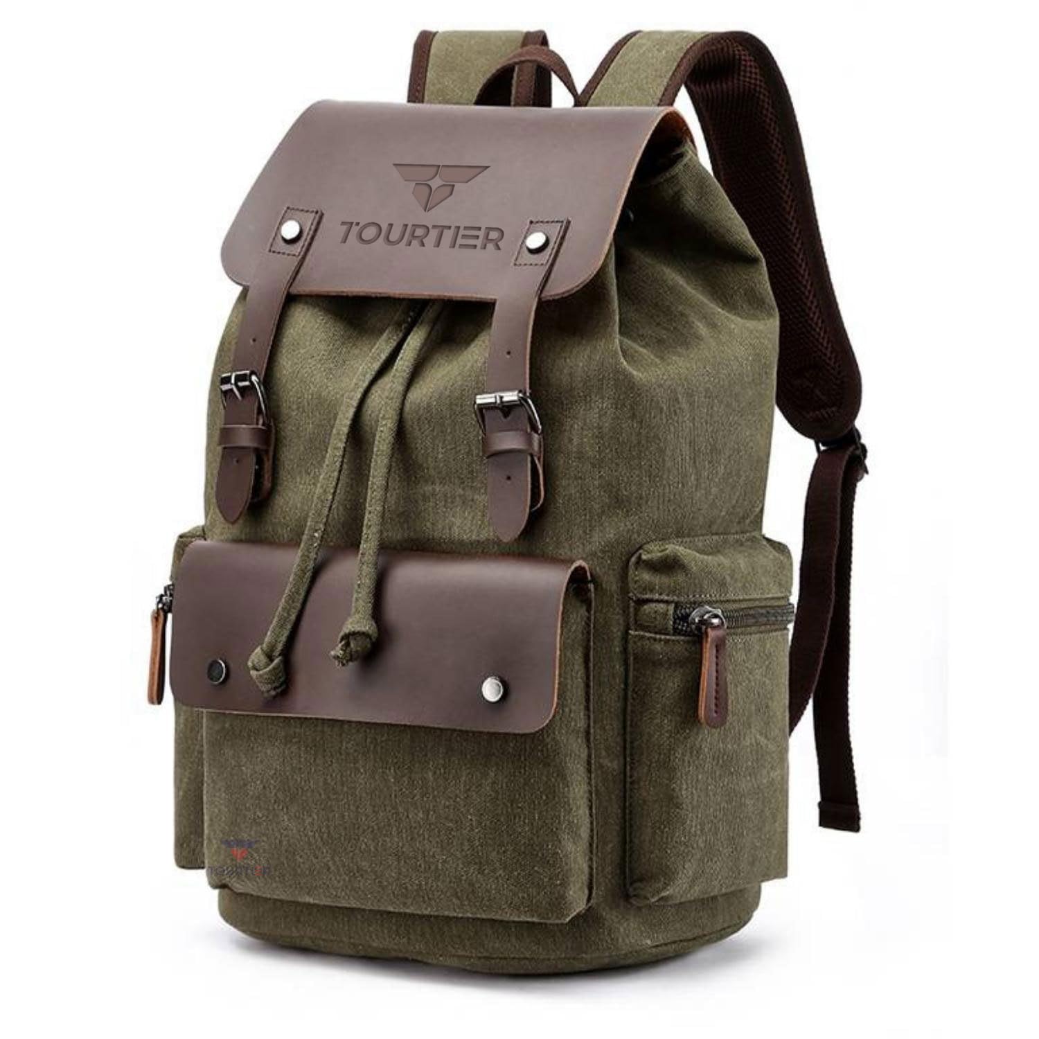 TOURTIER Canvas Travel Daypack Drawstring Backpack Flip Bag Retro Laptop Bag for Men Women