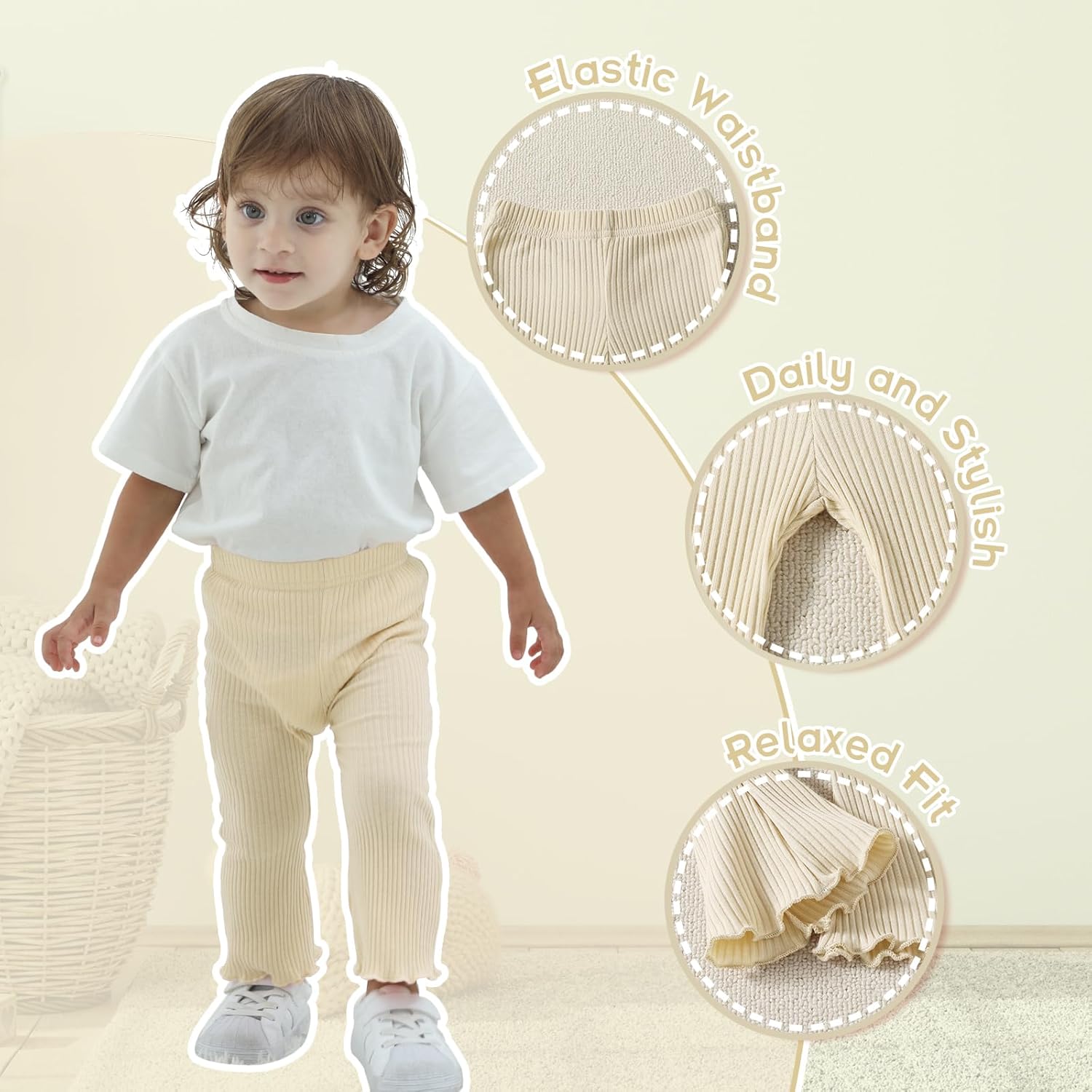 DREAM BUS 3 Pack Baby Girl Pants Toddler Leggings Solid Ribbed Cotton Baby Girls Flare Pants Toddler Bell Bottoms - Image 5