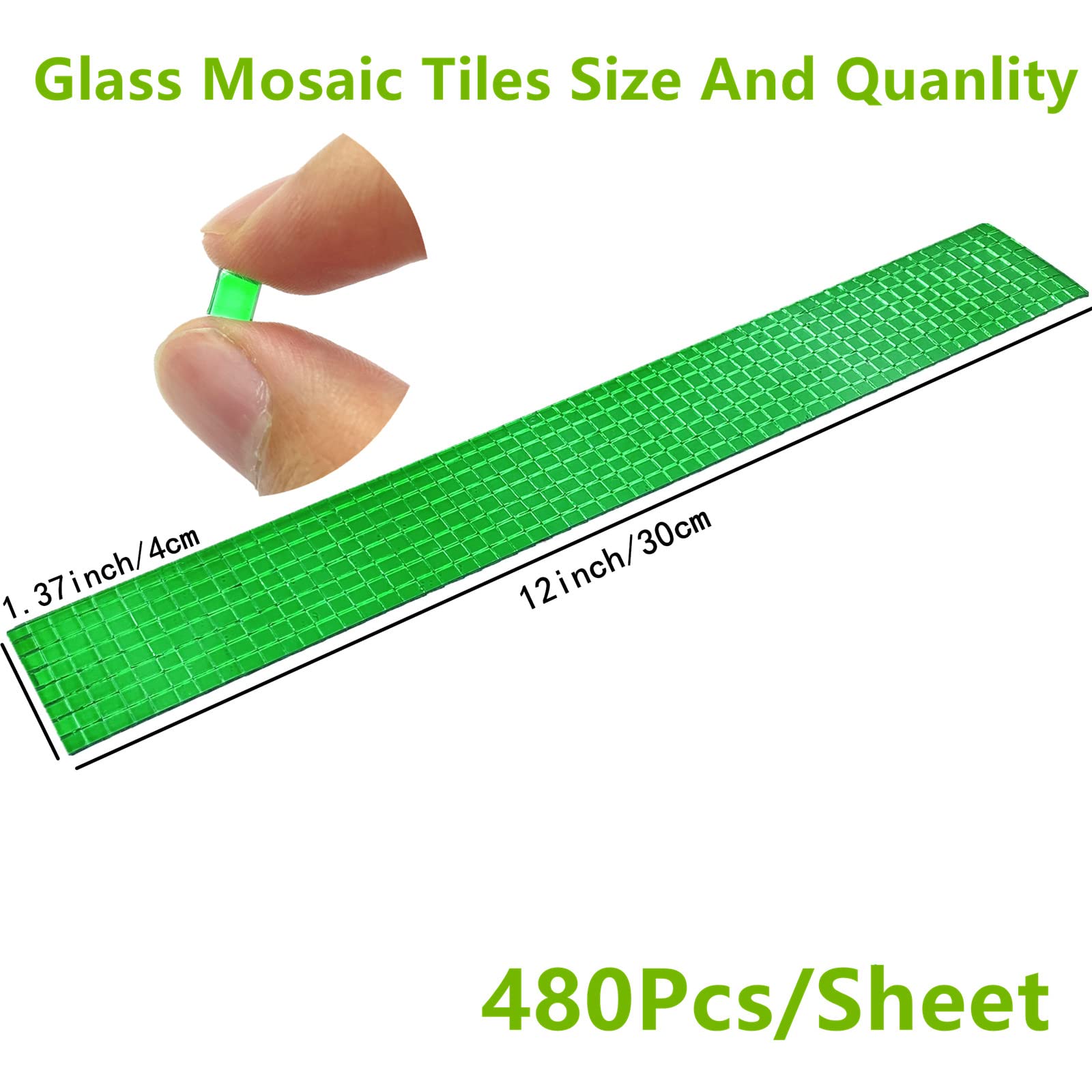 Lot de 5760 autocollants en verre véritable pour carreaux de mosaïque carrés - 5 x 5 mm - Vert