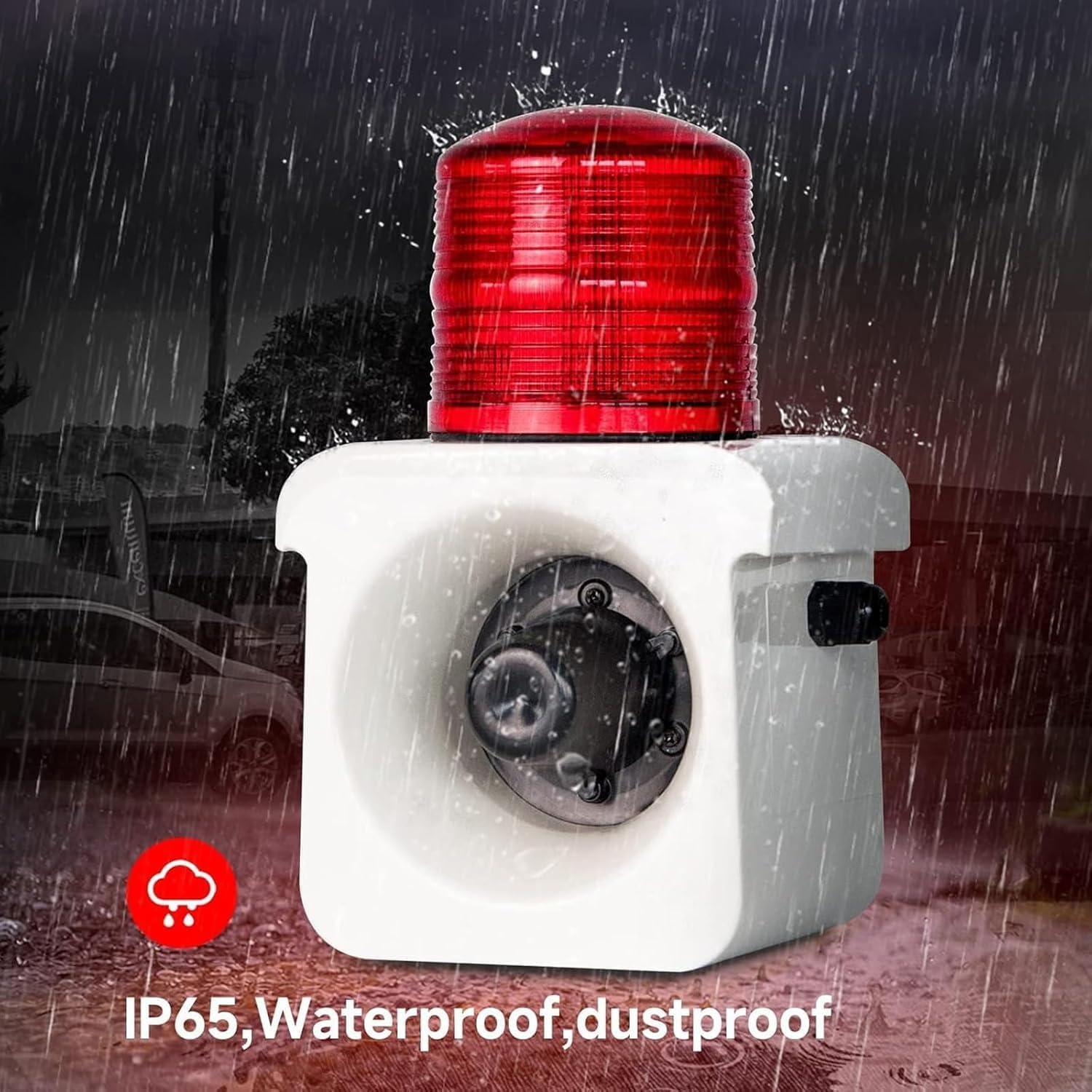 Alarma de Seguridad con luz y Sirena, Sirena Industrial con luz y Sonido, IP65 Resistente al Agua, con Mando a Distancia, para Seguridad doméstica, residencial e Industrial.