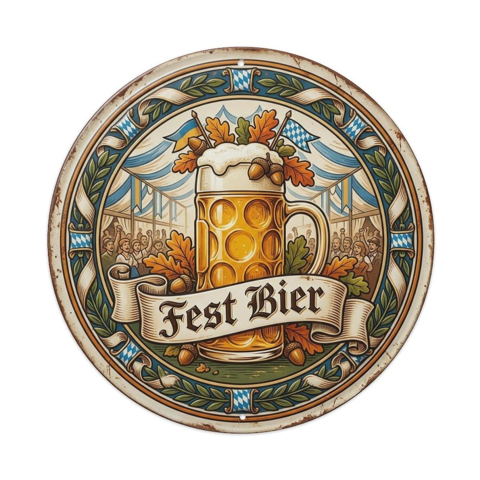 Rustic Festbier Amber Lager Brewery Bavarian Dark Malt Metal Tin Sign