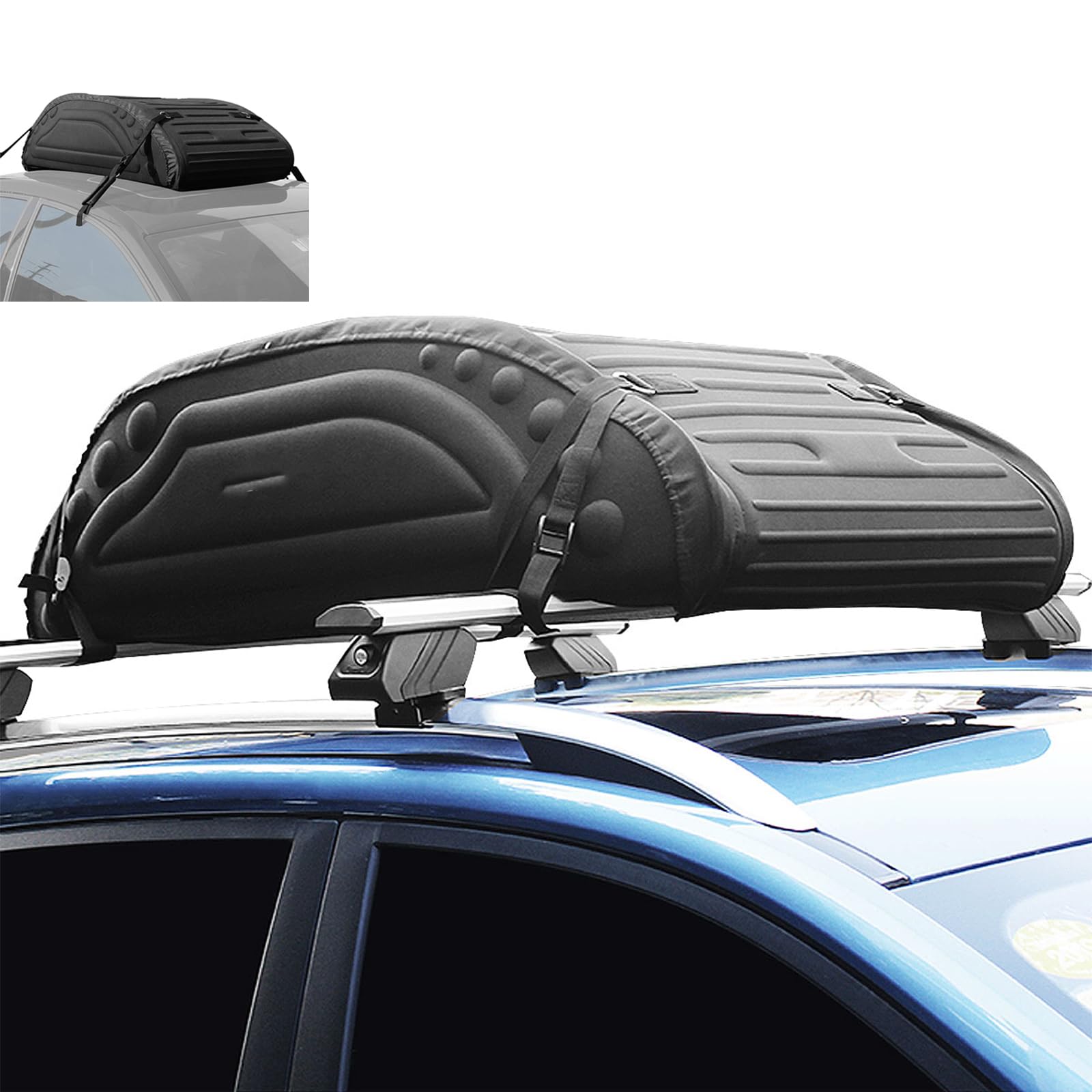 GYMAX Cofre de Techo Plegable 15 pies/400 litros, Material Impermeable 3000MM, Bolsa de Techo para Coche con 4 Correas de Sujeción y Bolsa, Apto para Coches sin Portaequipajes, Negro