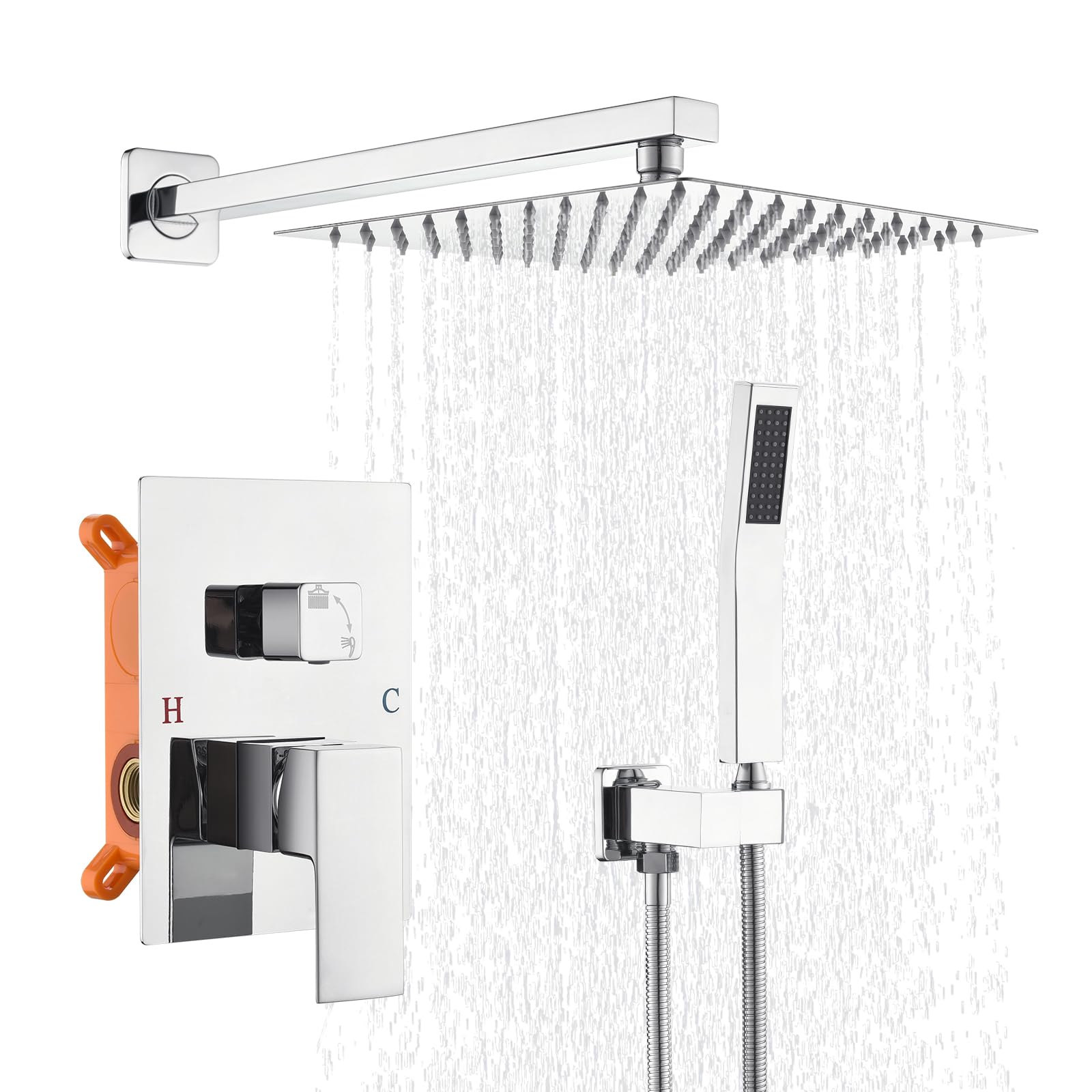 Chrome Concealed Shower Mixer Set with 10-Inch Rain Shower, 2 Spray Modes
