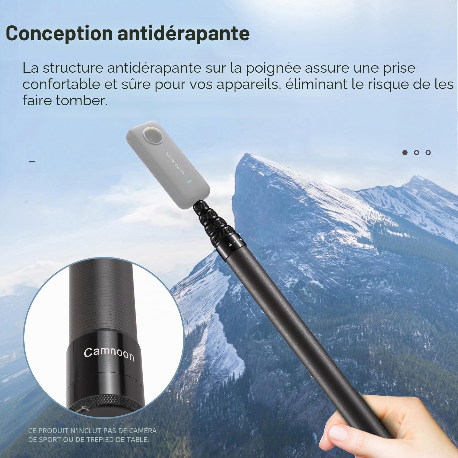 3 mètres Perche à Selfie Invisible pour caméra d'action, Extension réglable en Fibre de Carbone, vis 1/4 Pouce avec Sac de Rangement en Tissu pour caméra d'action Insta 360 One X/One X2/One R/X3/X4