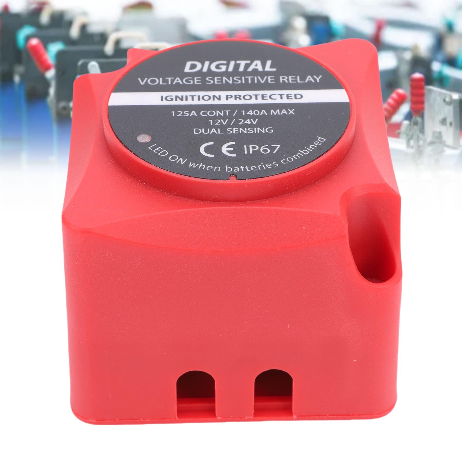 Aislador de Batería Dual VSR Digital 140A Relé Inteligente Impermeable Sensible Al Voltaje para Vehículos Todo Terreno, Barcos y Vehículos Marinos (rojo)