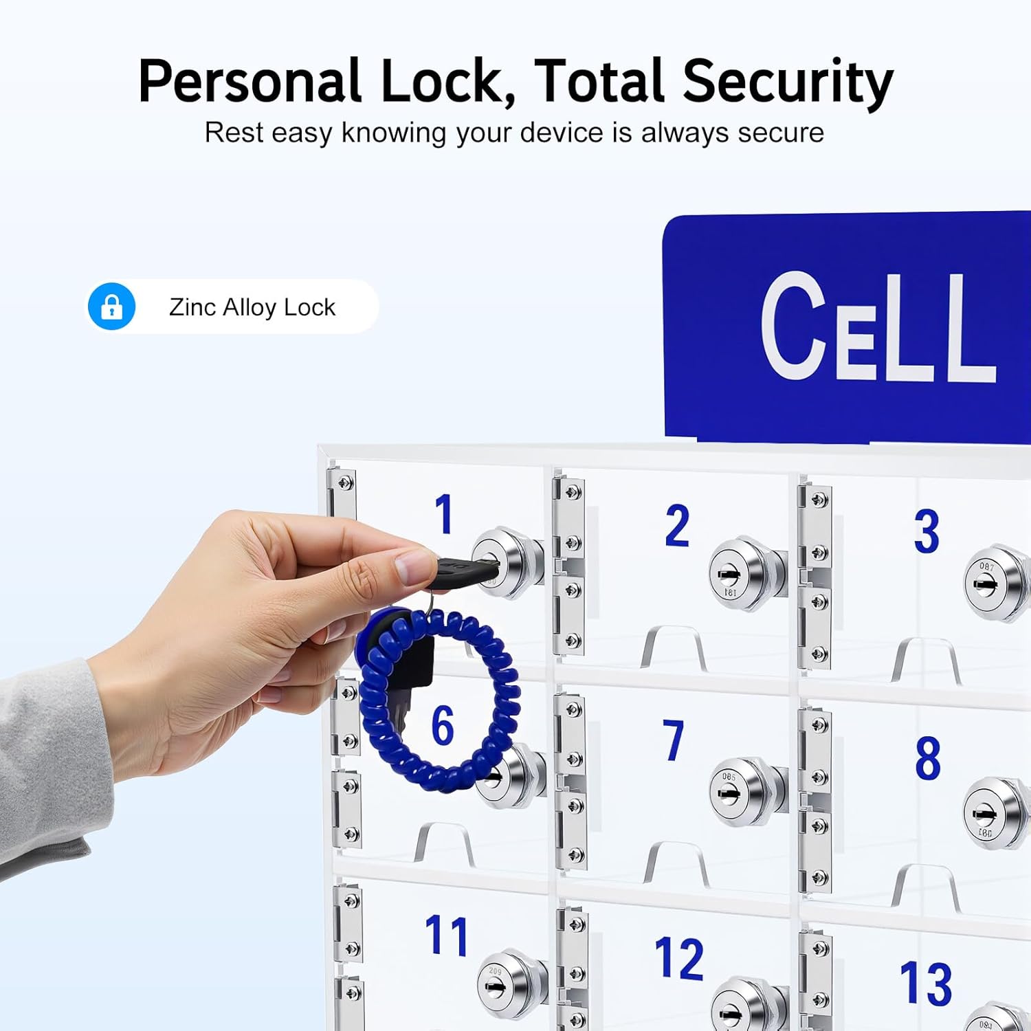 30 Slots Clear Acrylic Cell Phone Storage Locker with 30 Keys, Wall Mounted/Tabletop Locking Cabinet for Classroom, Office, School, 20.5x16.5x7in