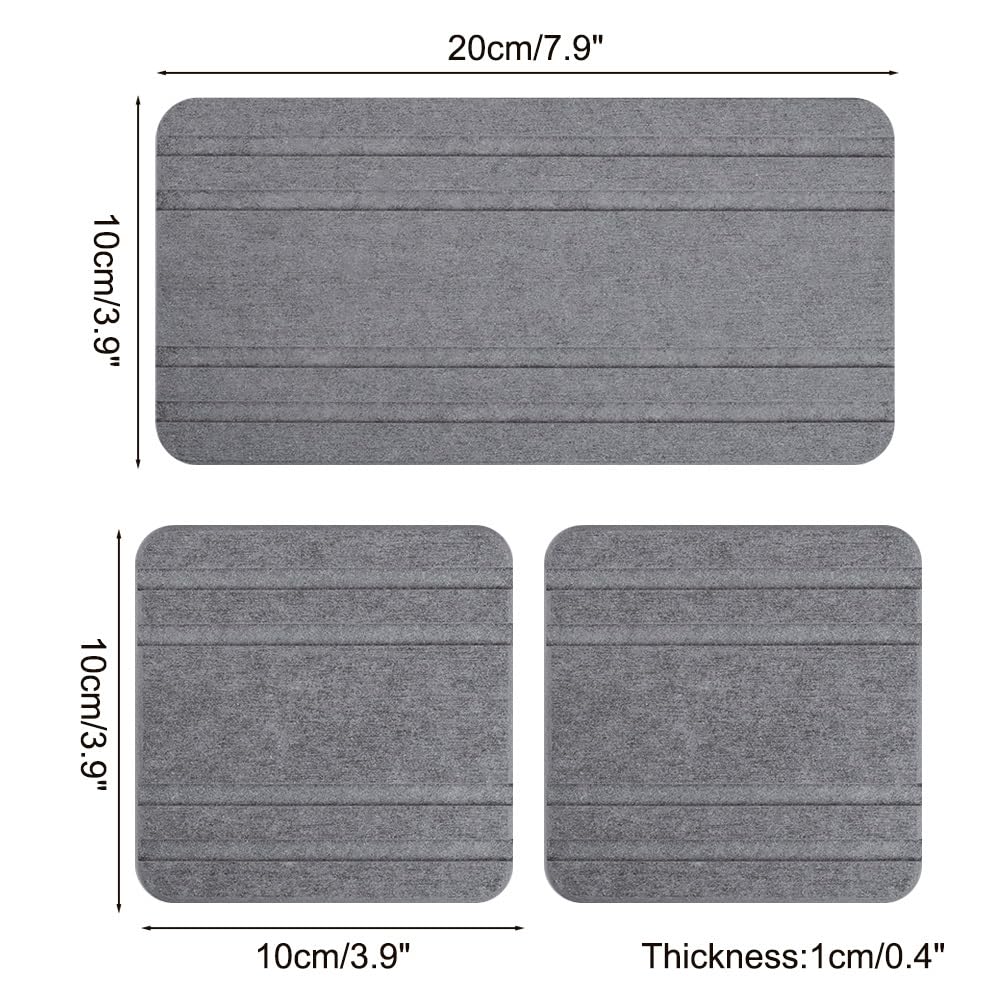Lot De 3 Plateaux Absorbants En Terre De Diatomée Gris Foncé - Pour Savon, éponges - Salle De Bain, Cuisine