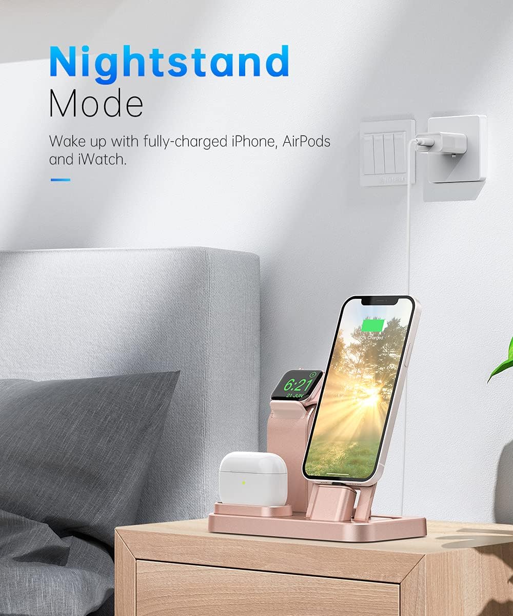 Tinetton 3 in 1 Charging Station Compatible with Apple Watch iPhone AirPods with 10W Adapter : Cell Phones & Accessories