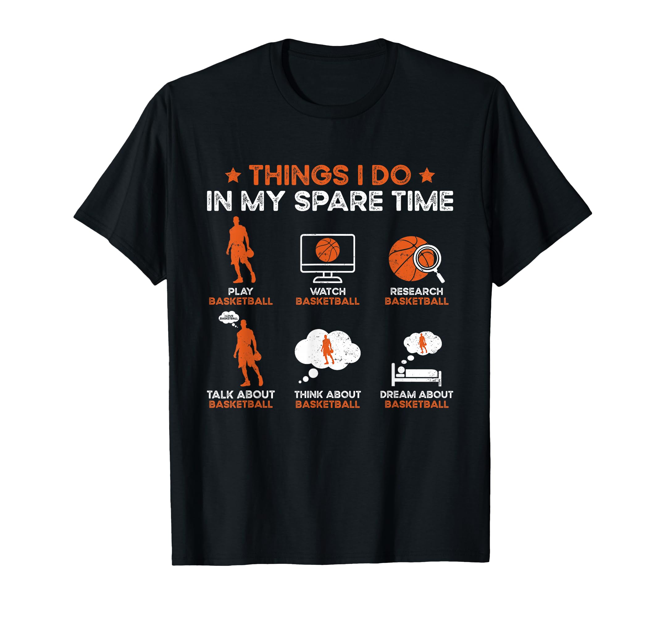T-Shirt: Unisex Adult Basketball T-Shirt, Orange, Small