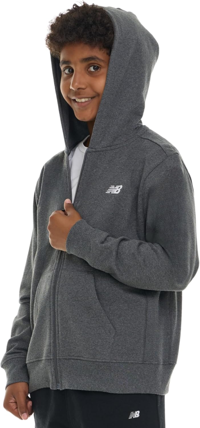 New Balance Boys Zip Up Hoodie – Full Zip Premium Cotton Blended Fleece Sweatshirt with Lined Hood, Comfortable Fit