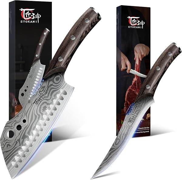 SYOKAMI Cleaver Chef Knife 7 Inch+Boning Knife 6.7 Inch