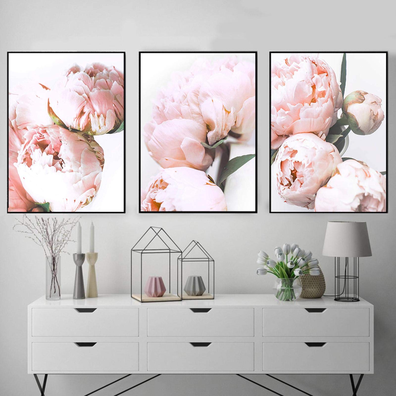 Toile Affiche Imprimer Fleur Pivoine de Qualité Supérieure Triptyque Déco Salon 70x100cm - 6