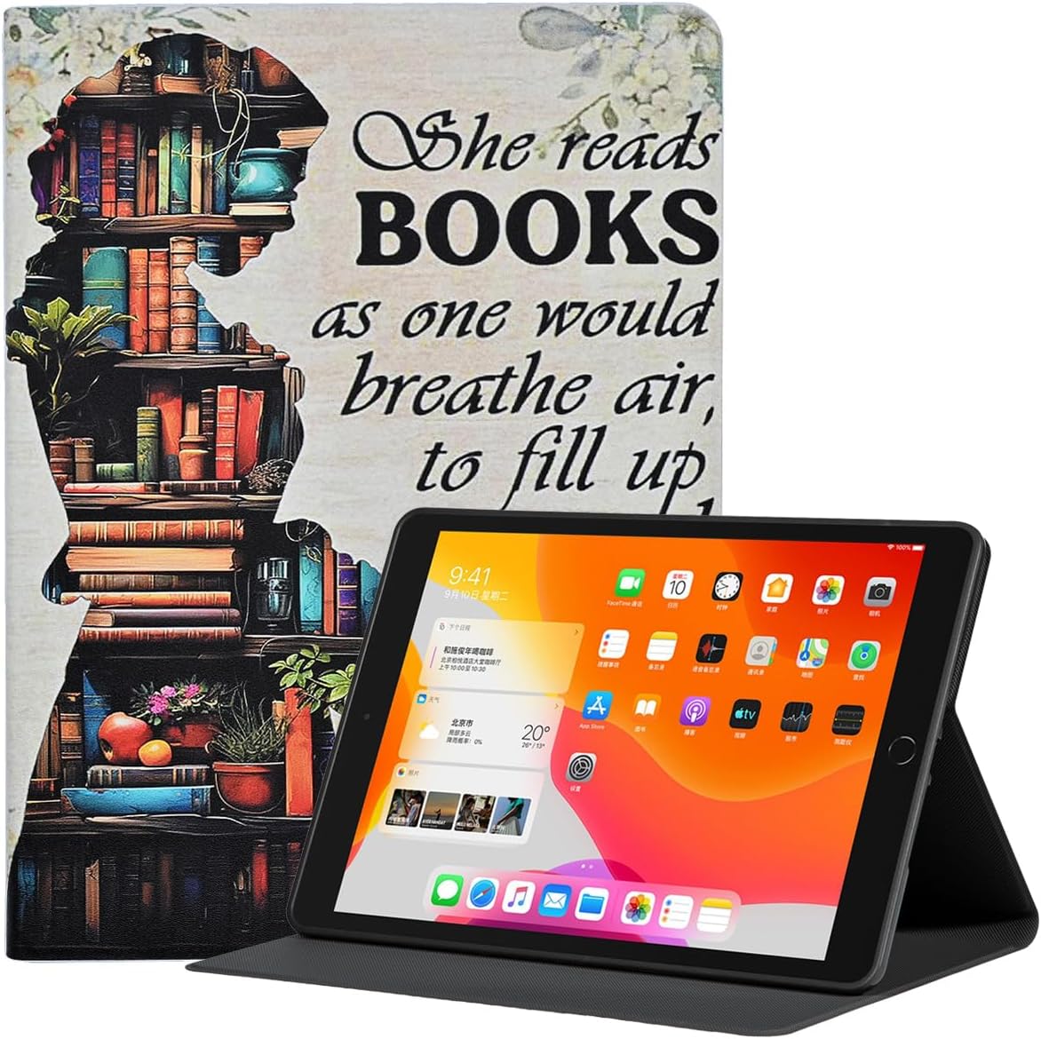 Case for iPad 10.2 Inch 2021/2020/2019 iPad 9th/8th/7th Generation, Premium Folding Multi-Angle Stand TPU Protective Cover with Auto Wake/Sleep, Book Reading Lover