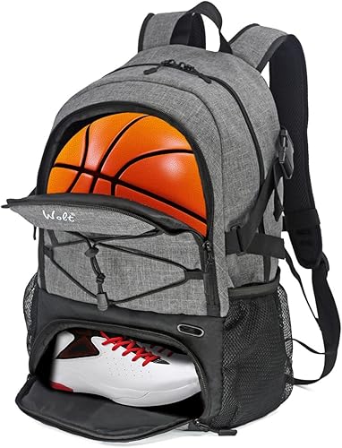 Vista 20 de WOLT - Mochila de baloncesto grande con compartimento separado para pelota y zapatos, ideal para baloncesto, fútbol, gimnasio
