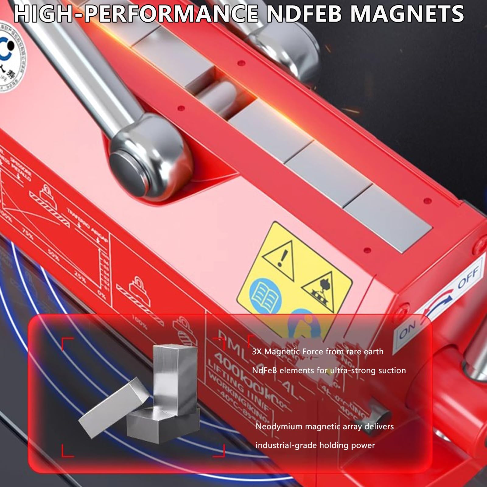 Sollevatore Magnetico Permanente, Magnete di Sollevamento per Piastre da 1000 kg, Adatto per Il Sollevamento di Attrezzature per Gru, Blocchi e Gru da Officina
