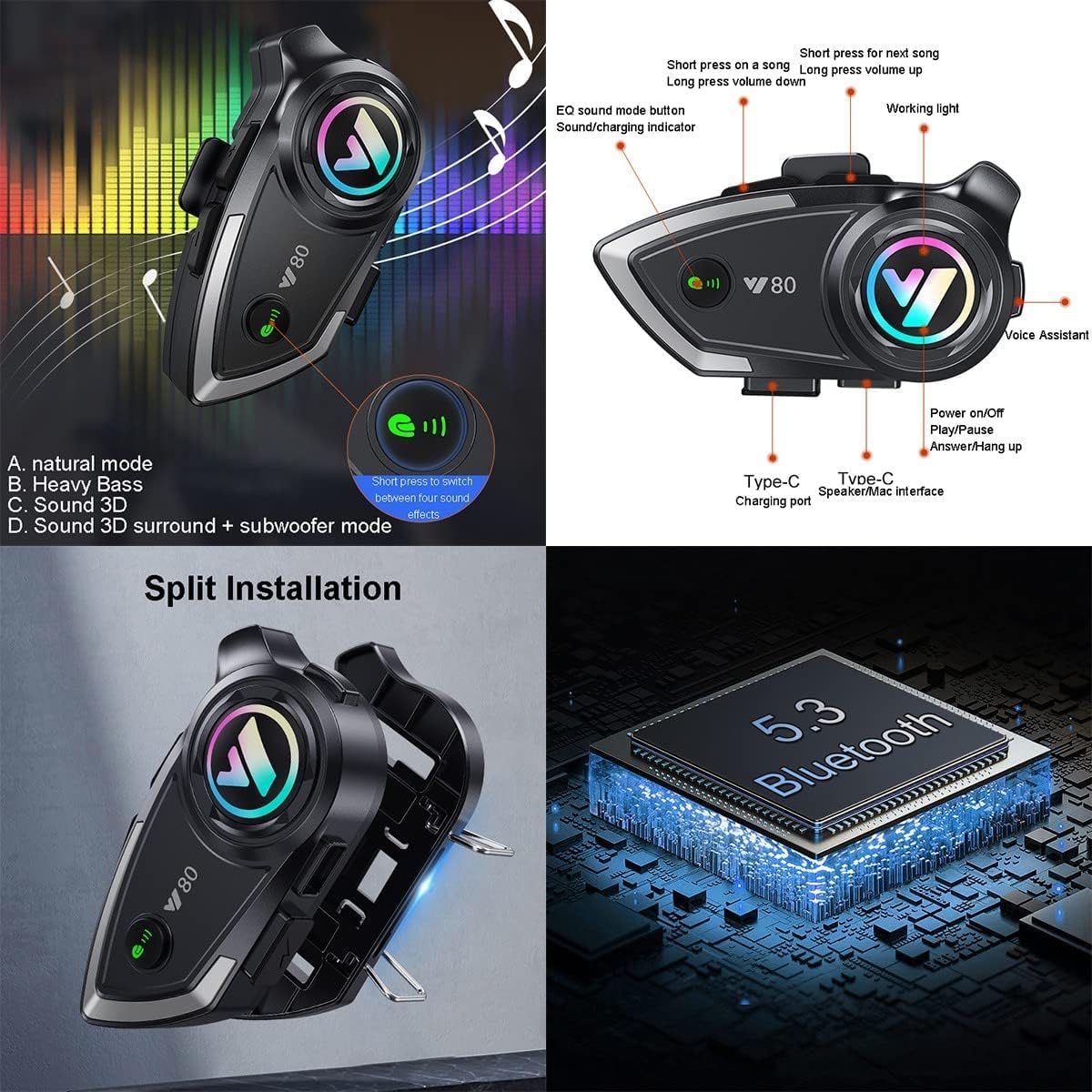 Kaski Motocyklowe Bluetooth, Kask Szczękowy Kask Motocyklowy Pełnotwarzowy Z Podwójnym Daszkiem, Mężczyźni Kobiety Zintegrowany Kask Z Redukcją Szumów Z Automatyczną Odpowiedzią