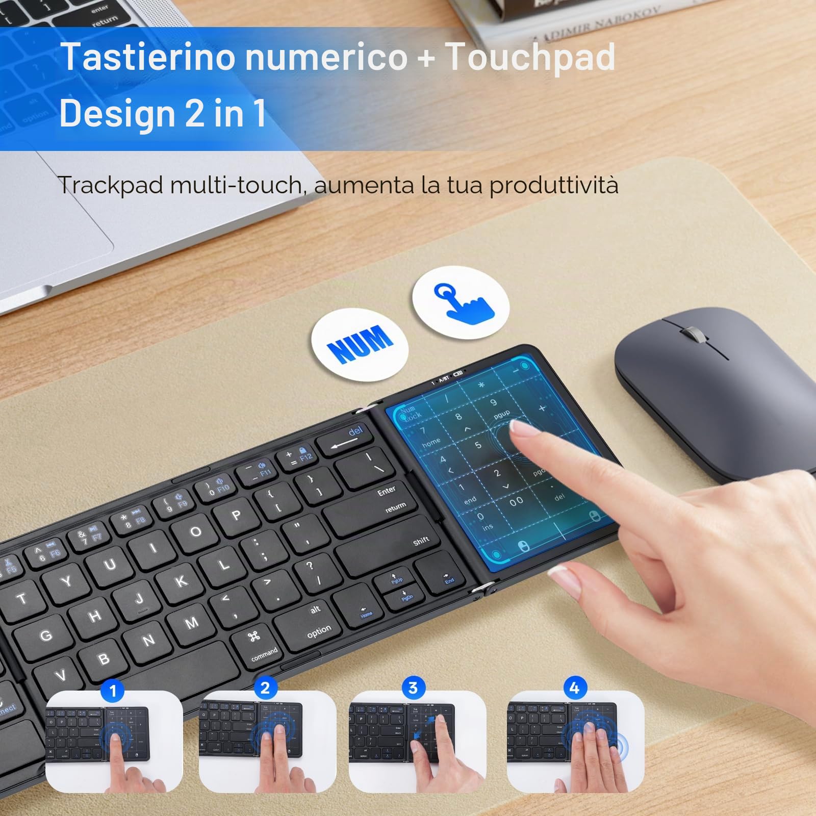 Sikai Tastiera Bluetooth Pieghevole, Tastiera Pieghevole Compatta Sikai Tastiera Bluetooth Pieghevole, Tastiera Pieghevole Compatta