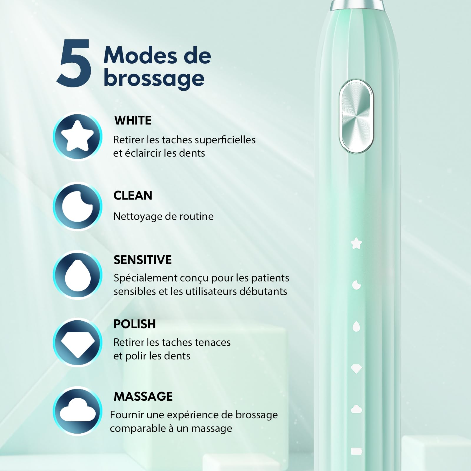 Brosse à Dents Électrique Soniques, Brosse a Dents Électrique pour Adultes et Enfants avec 5 Modes, Minuterie Intégrée et 9 Têtes Electric Toothbrush (Vert)