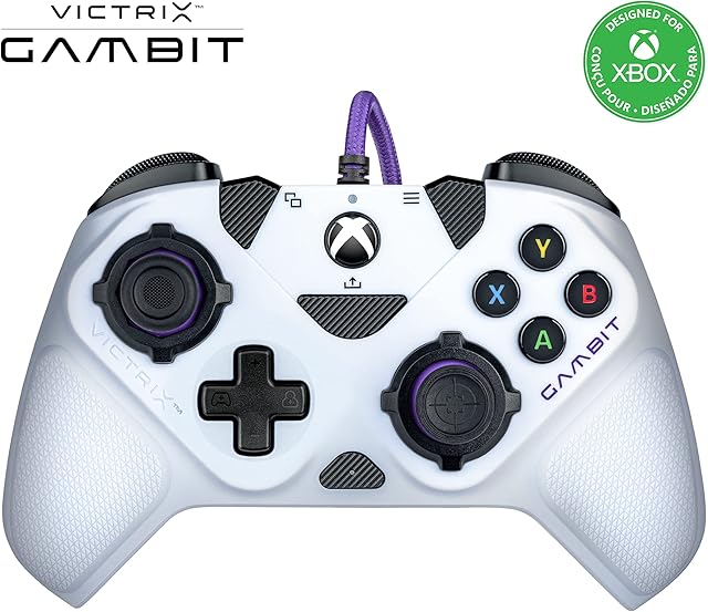 Victrix Gambit World's Fastest Licensed Xbox Controller, Elite Esports Design with Swappable Pro Thumbsticks, Custom Paddles, Swappable White / Purple Faceplate for Xbox One, Series X/S, PC