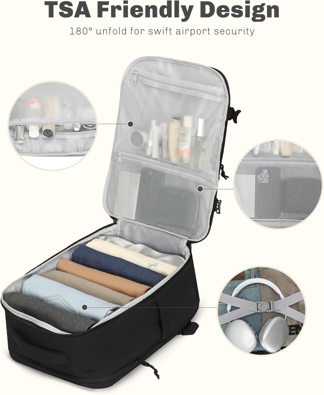 Hynes Eagle Travel Backpack for Women Puffer Flight Approved Carry On Backpack 16 inch Laptop Personal Item Weekender Bag 30L Black