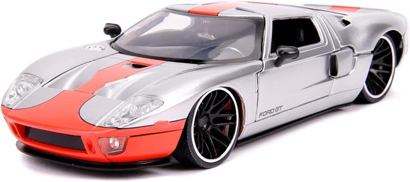 Jada Toys Bigtime Muscle 124 2005 Ford GT Die-cast Car Silver/Orange, Toys for Kids and Adults