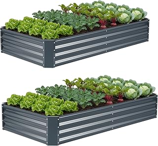 2Pack 6×3×1ft Galvanized Raised Garden Bed Kit, Metal Planter Boxes Outdoor, Large Raised Beds for Vegetables, Fruits, and Flowers - Grey