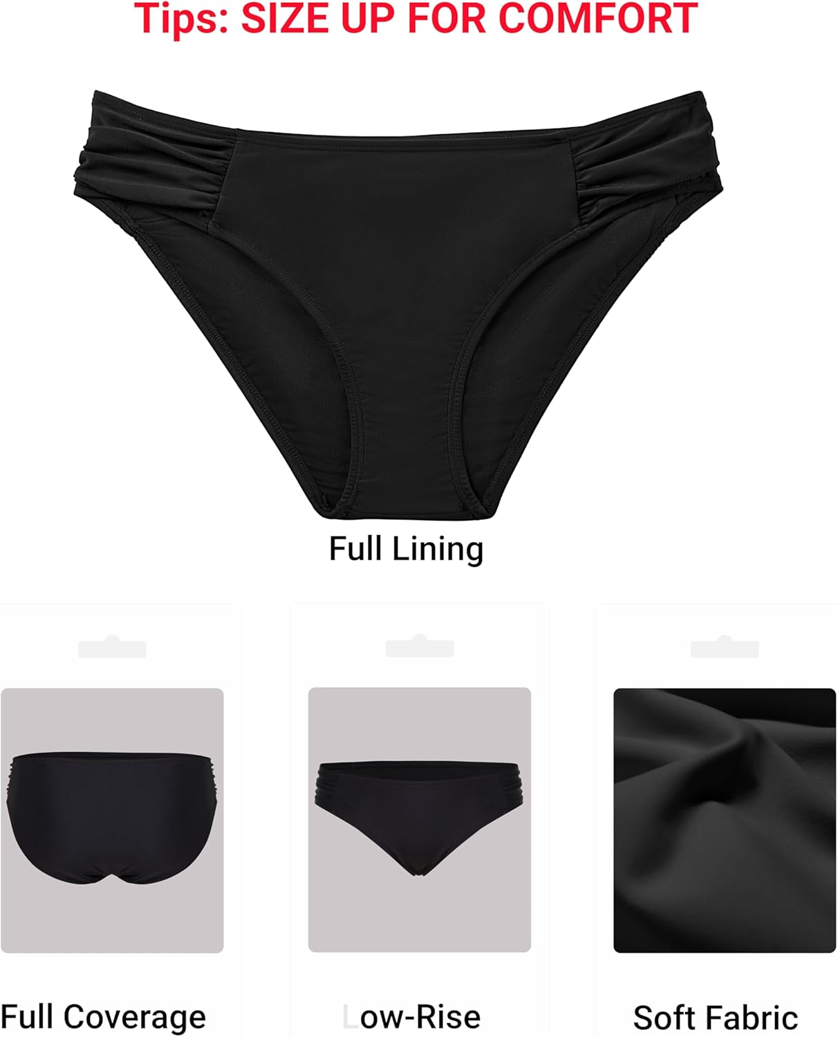 Zmart Women Low Rise Bikini Bottoms - Full Coverage Ruched Bathing Suit Swim Bottom Swimsuits Swimwear - Image 4