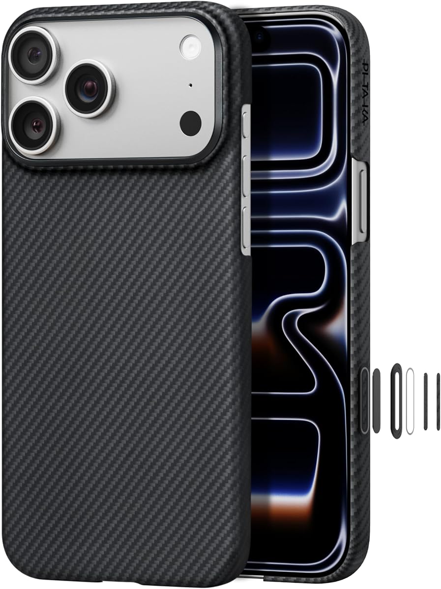 pitaka for iPhone 17 Pro Max Case 6.9", Caseless Feeling, Black/Grey(Twill) | Barely There Feel Ultra-Slim Case, Camera Control Button, Compatible with MagSafe, 600D Aramid Fiber Woven, Silky Texture